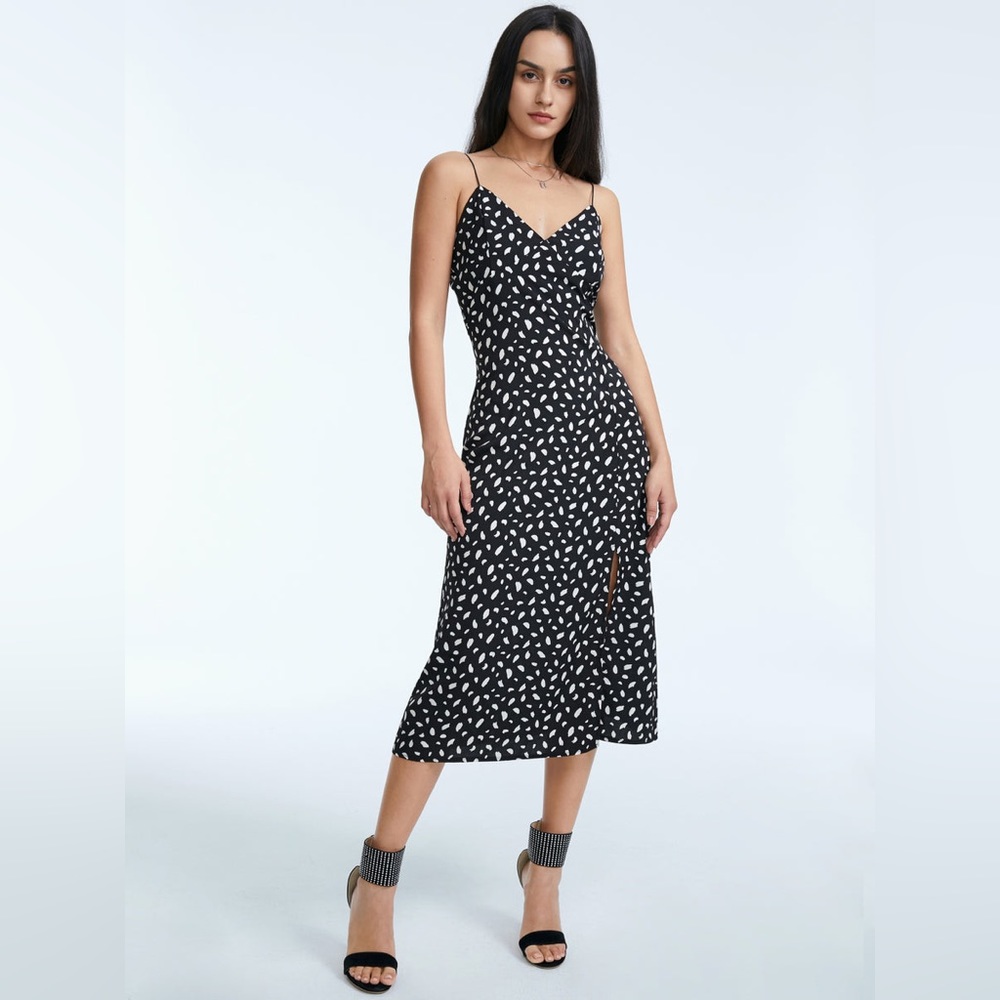 Reformation dupe Sweetheart Contrast Print Slit Strap Midi Dress